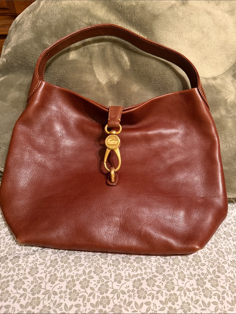 Dooney & Bourke Chestnut Brown Leather Shoulder Hobo with Gold Hardware
